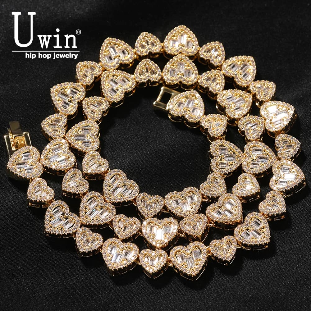 UWIN-Collier en Forme de Cœur de 10mm avec Incrustation de CZ, Ras du Cou Luxueux, Bijoux HipHop