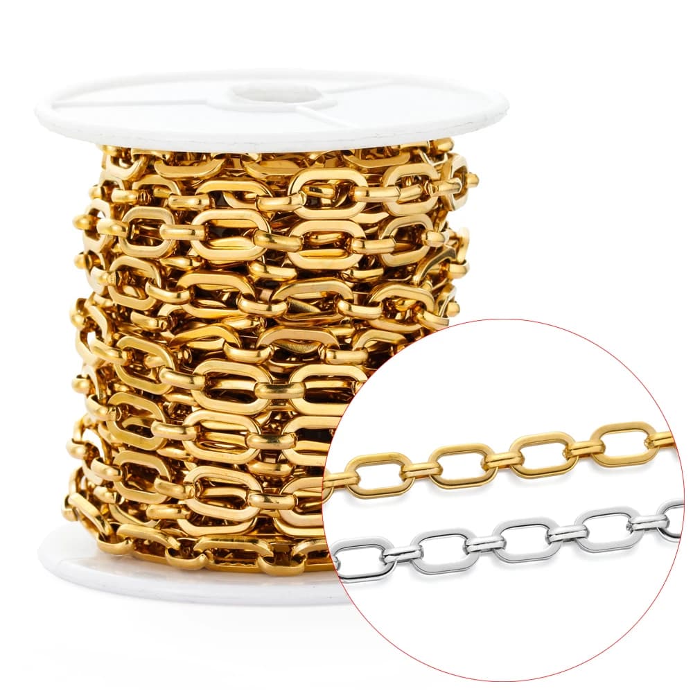 Chaîne gourmette plaquée or en acier inoxydable, 1 mètre, chaînes plates à maillons O pour bricolage, collier, Bracelet, cheville, fabrication de bijoux