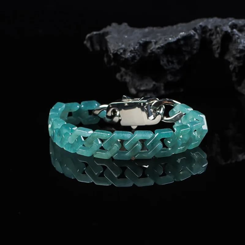 Chaîne cubaine en jadéite naturelle de qualité A, bleu glace, style hip-hop, personnalisée, pour femme, mode rétro, porte-bonheur, cadeau de protection