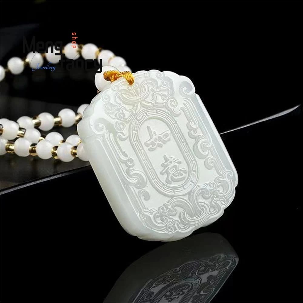 Pendentif Auspicieux en Jade Ruyi de Style Ancien en Jaspe Hetian Naturel