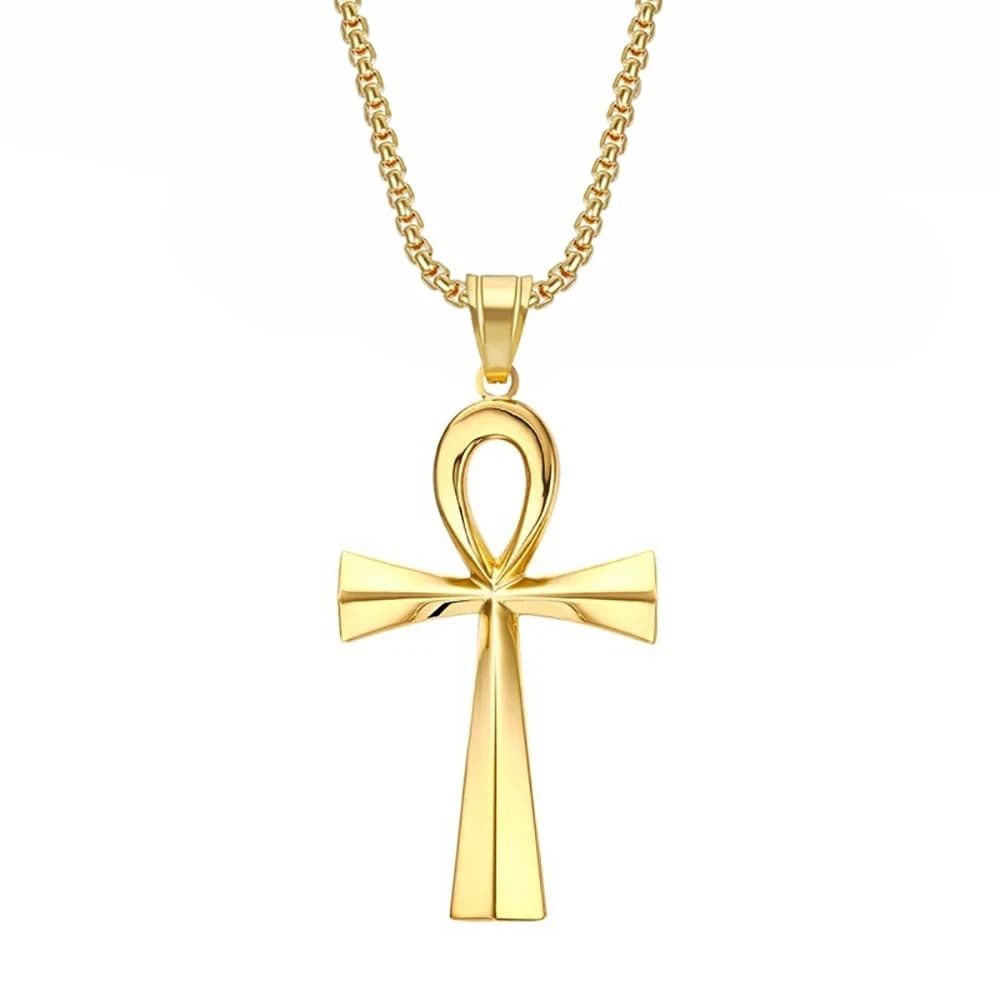 Colliers croix égyptienne Ankh, pendentifs couleur or, hiéroglyphes en acier inoxydable, amulette pour femmes et hommes, bijoux égyptiens, cadeaux
