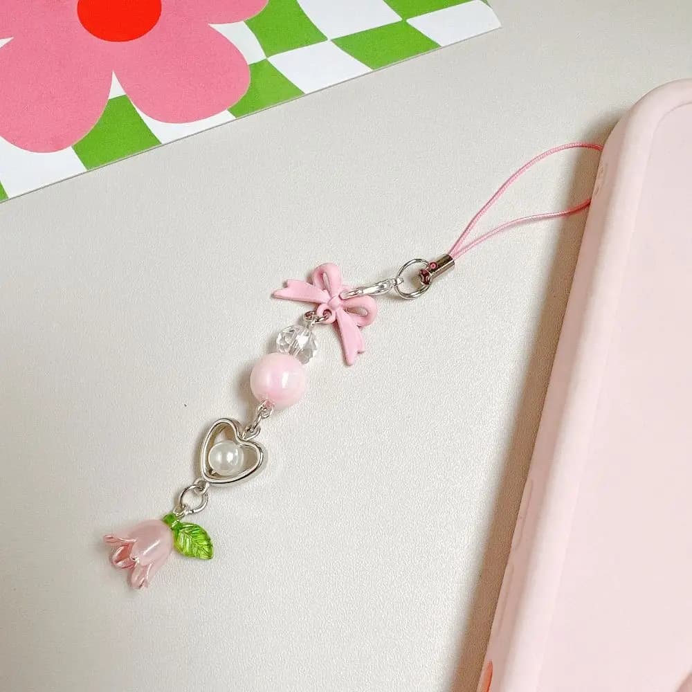 Chaîne de téléphone portable avec perles et nœud