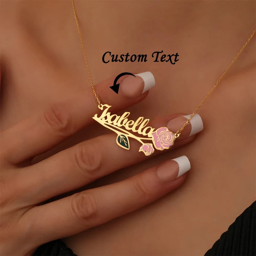 Collier personnalisé avec fleur de naissance colorée pour femmes, bijoux en acier inoxydable avec breloque couleur or, cadeau pour la fête des mères