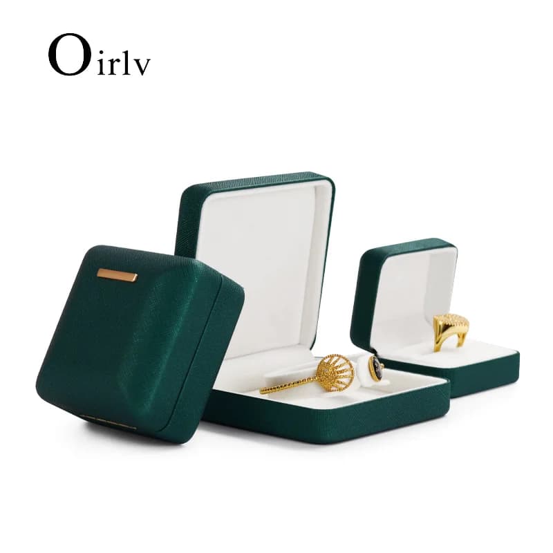 Oirlv-Boîte à bijoux verte en cuir PU, coffrets cadeaux, collier, bracelet, bague de mariage, vente en gros