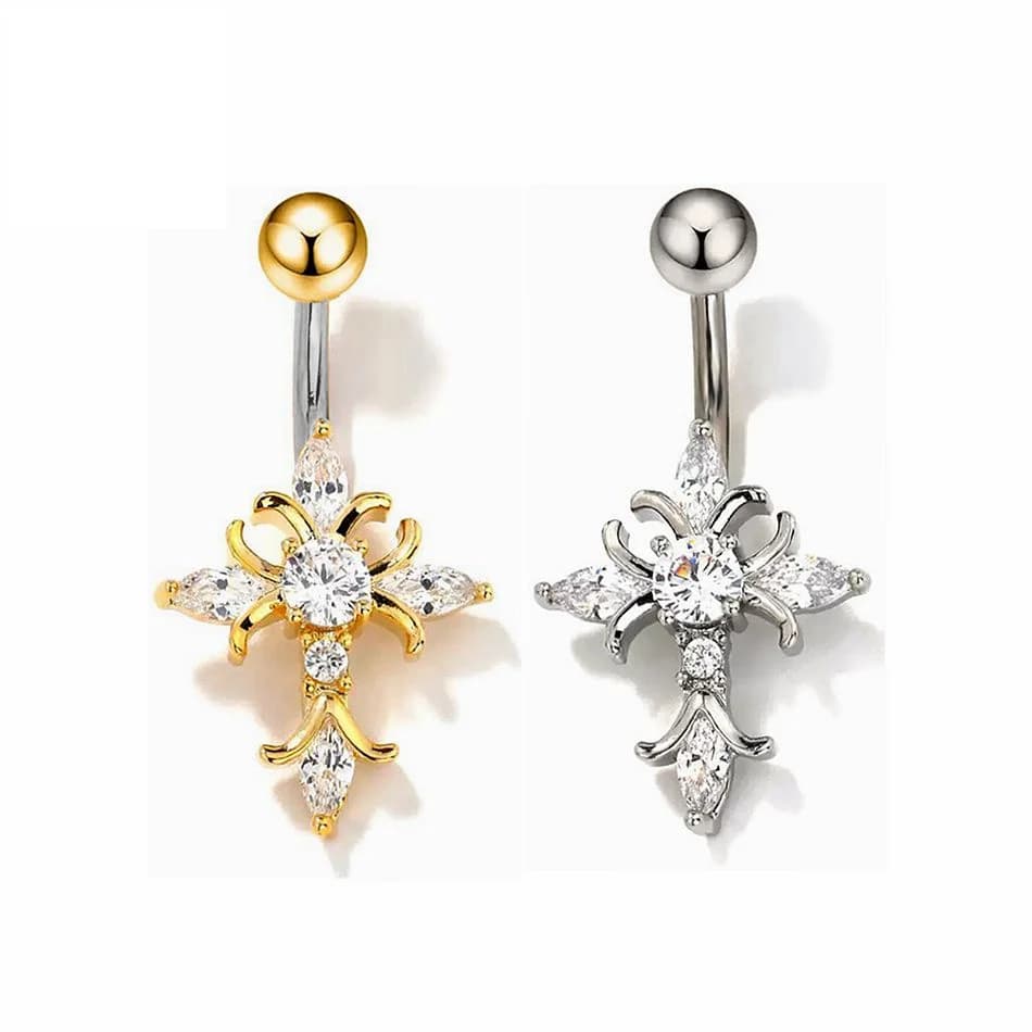 Piercing de nombril croix gothique, bijoux en titane 6-16mm, barbell pour hommes et femmes, accessoires avec CZ transparent, bagues de nombril, accessoires de plage