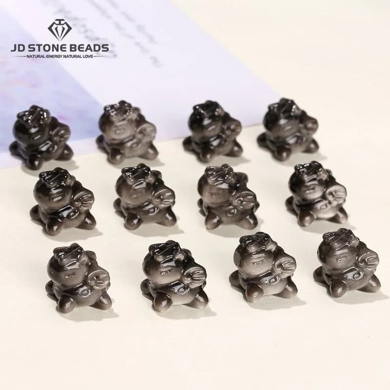 Pendentif en forme de pégase en obsidienne en argent naturel