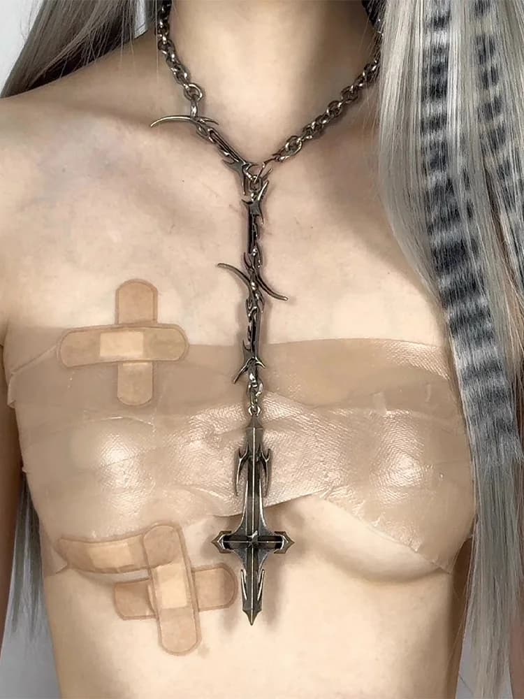 Ensemble de bijoux punk rock pour femmes et hommes, chaînes et bagues avec pendentif croix gothique, collection d'accessoires de bijoux audacieux