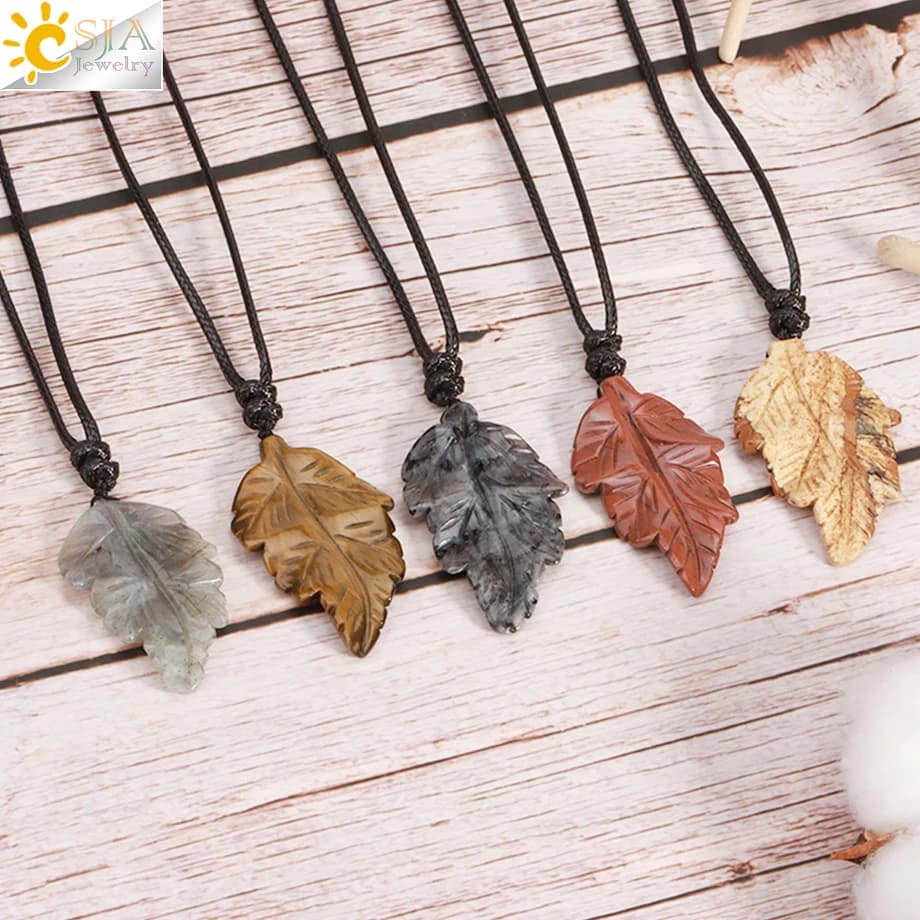 CSAlbaneCollier pendentif feuilles en pierre naturelle pour femmes et hommes