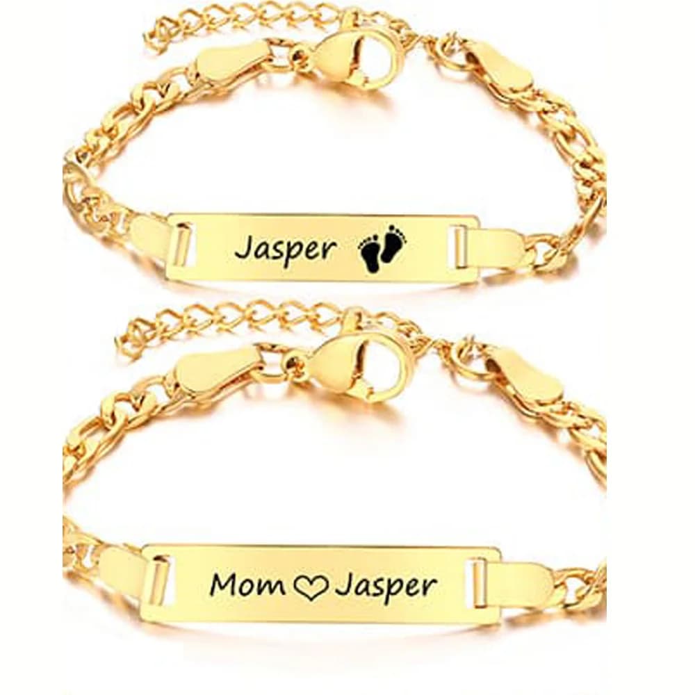 Bracelets en lien Figaro personnalisés avec noms de la colonne vertébrale gravés, bracelet JOSmooth, date d'anniversaire, cadeaux d'amour de famille, bijoux personnalisés