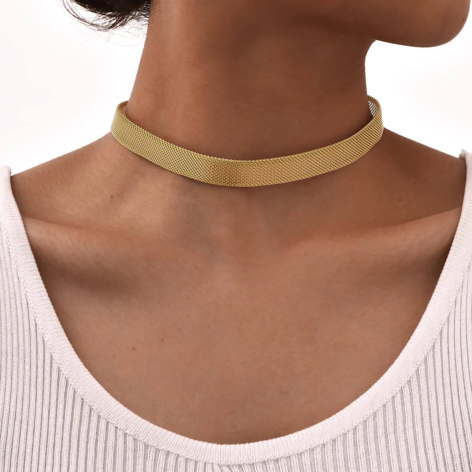 Collier à maillons en maille pour femme, chaîne en acier inoxydable, colliers de la présidence de la clavicule, bijoux de cou plaqués or réglables