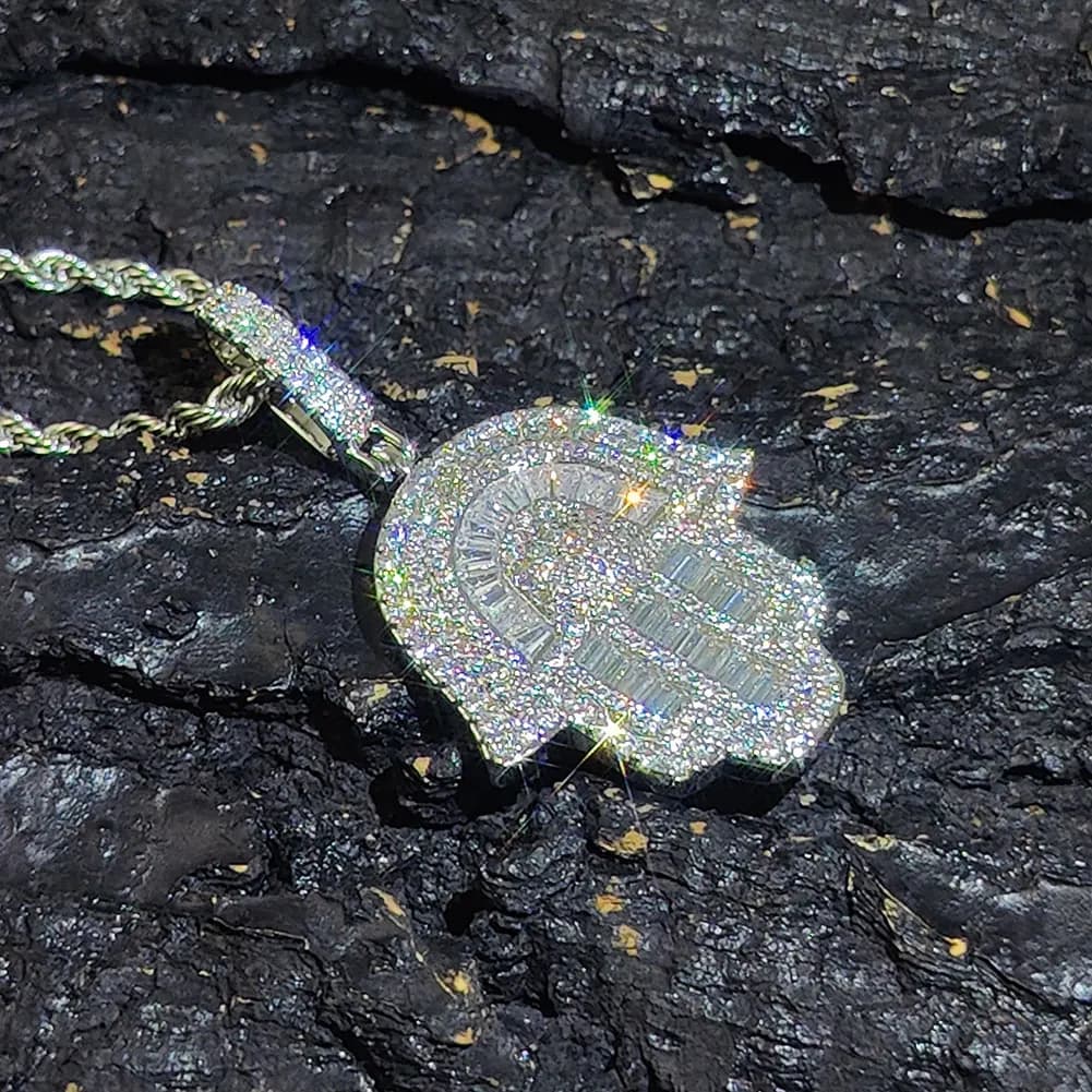 Nuoya-Pendentif Main de Fatima Iced Out pour Hommes et Femmes, Collier Hip Hop, Bijoux Hamsa, Haute Qualité