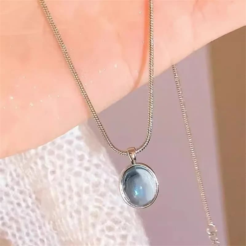 Collier pendentif aigue-marine narrétro simple pour femmes, collier de luxe pour filles, bijoux de tempérament à la mode, cadeaux de salle
