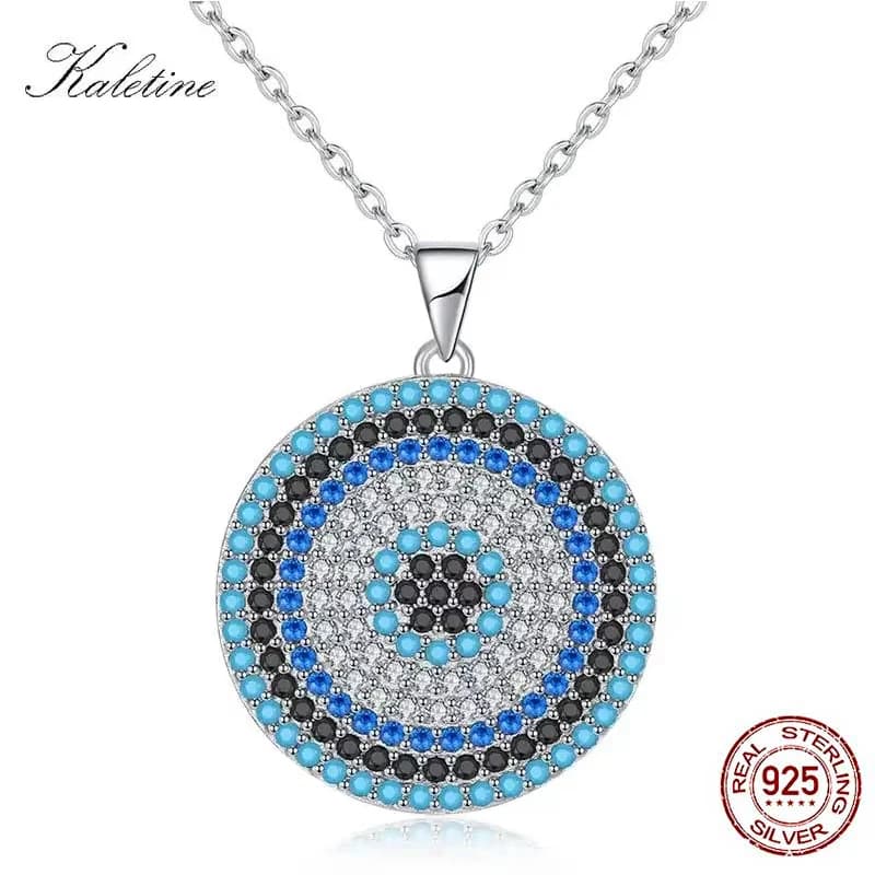 KALETINE Colliers en argent sterling 925, grand pendentif rond œil turc en pierre bleue, collier pour femme, bijoux personnalisés pour homme