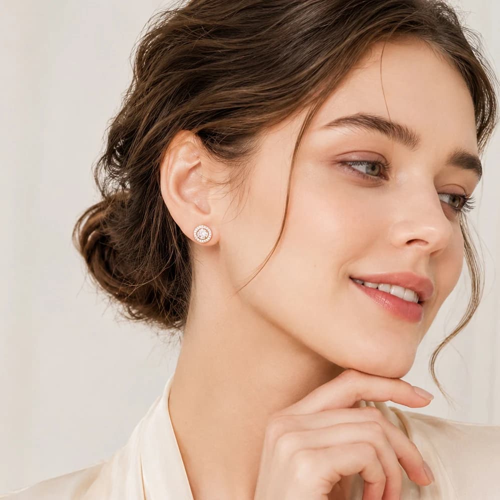 Boucles d'oreilles rondes rose Light of Luna, bijoux à la mode de Style européen pour femmes, cadeau en argent Sterling 925