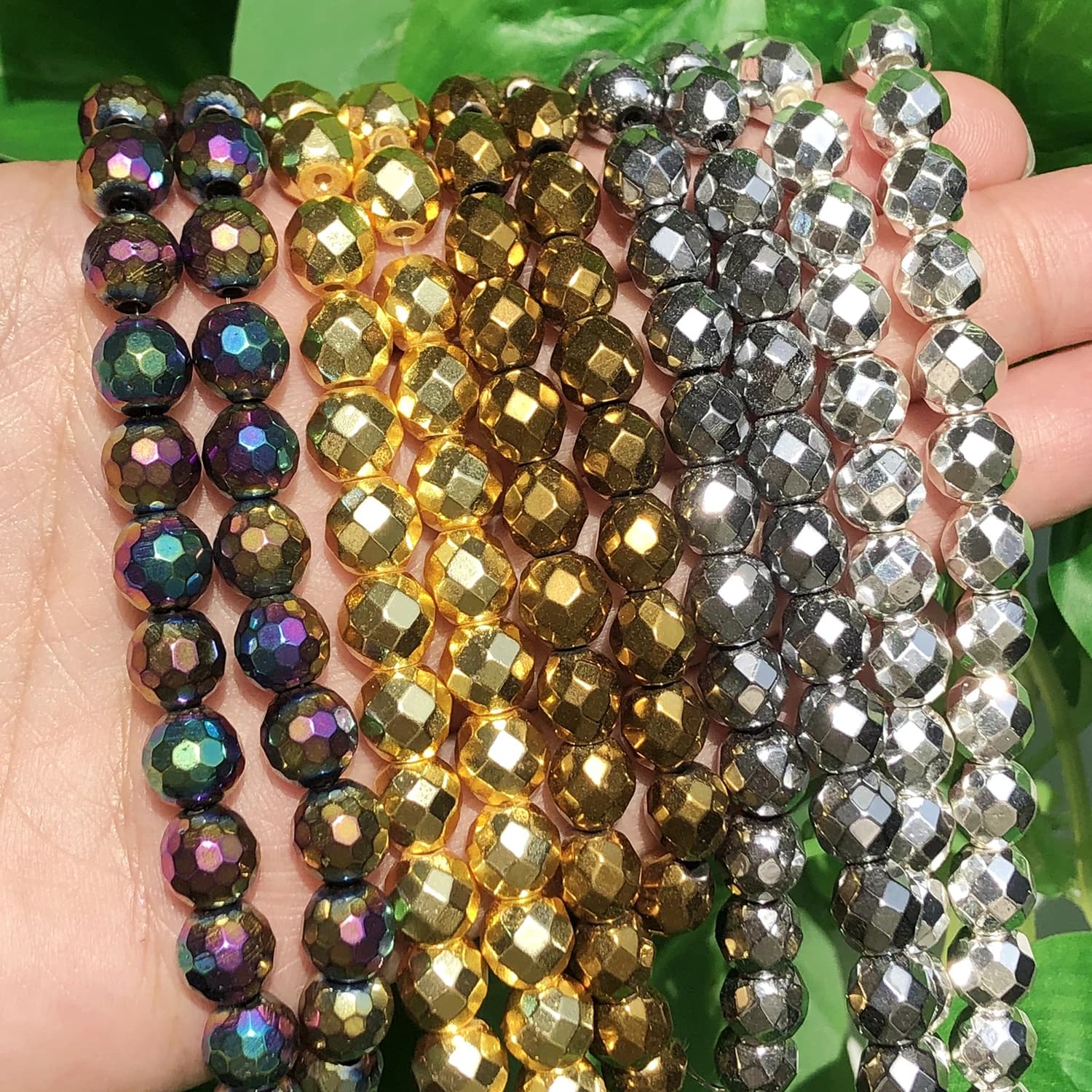 Perles d'hématite à facettes naturelles, 2/3/4/6/8/10mm, rondes plaquées or et argent, amples, pour la fabrication de bijoux, accessoires de Bracelet à bricoler soi-même