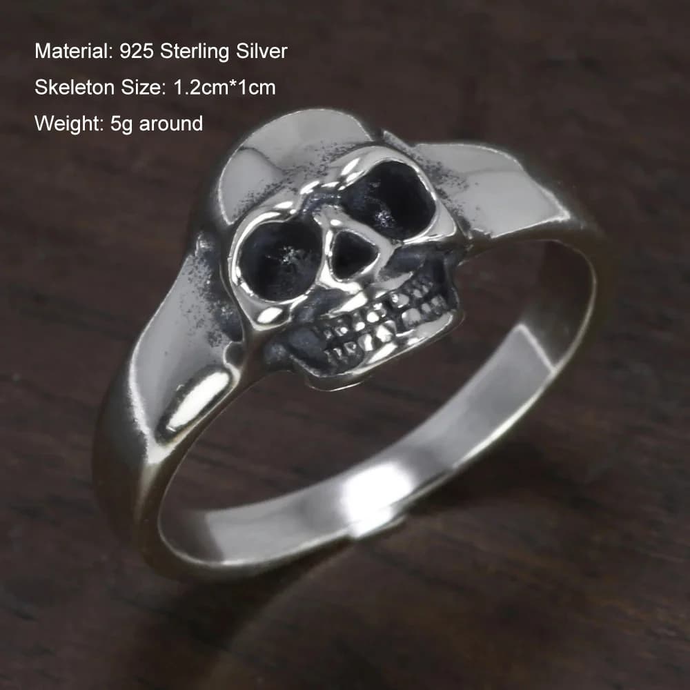 S925 Sterling Silver Vintage Modules Seton Ring for Men, Skull Punk, Hip Hop Rock Ring, Retro Simple Style Jewelry