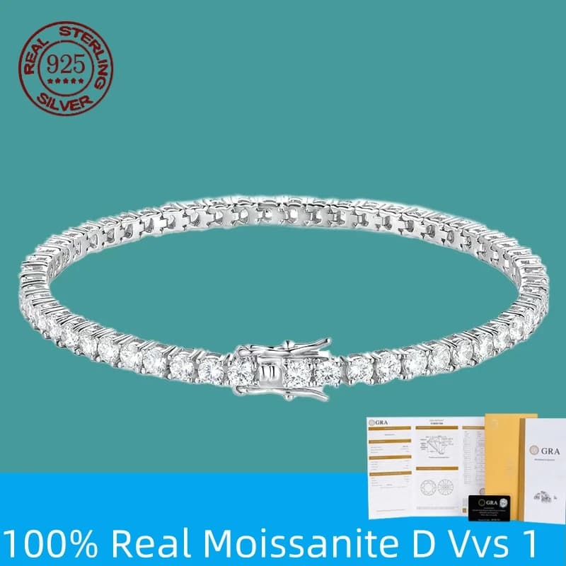 Bracelet de Tennis Moissanite D VVS1, prix d'usine, en argent Sterling 925, classiques à une rangée avec Bracelets GRA pour femmes et hommes, bijoux