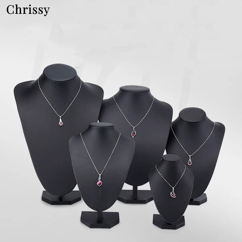 Exposant 6 Options noir PU bijoux affichage Faux cuir Mannequin collier pendentif bijoux buste cou présentoir support