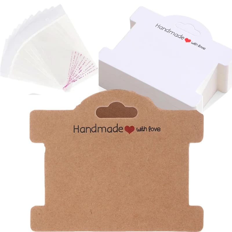 Porte-cartes en papier pour Bracelets, 20 ensembles, 9.7x8cm, présentoir avec sacs auto-adhésifs, organisateurs de colliers, carton pour emballage de bijoux
