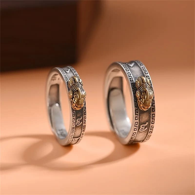 Bague en argent 925 pour hommes et femmes, bijoux Vintage à Six caractères, grand Mantra brillant, bague Pixiu en or, accessoires de doigt masculin