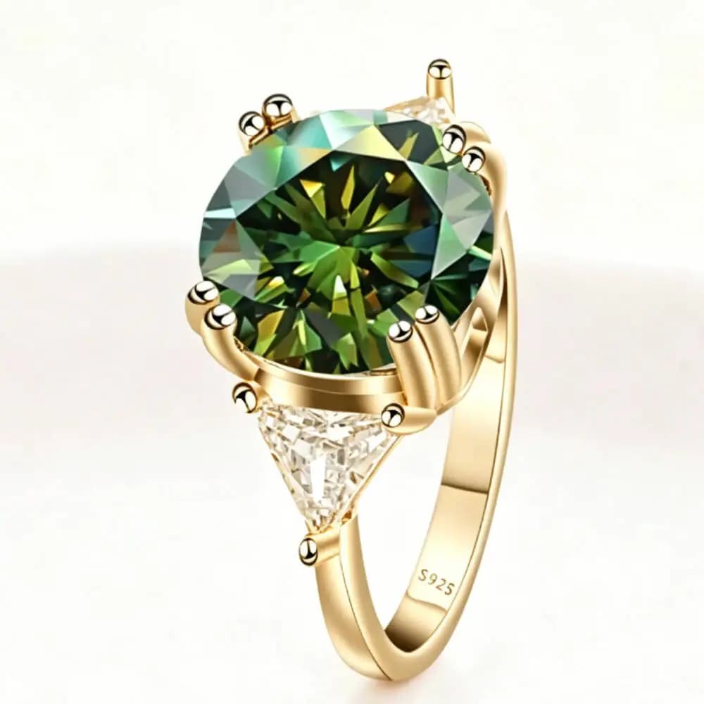 Bague Cocktail en Argent 925 avec Couronne à Griffes, Couleur Or, Grandes Moissanites Multicolores D VVS1, Bijou Fin et Spectaculaire pour Femme