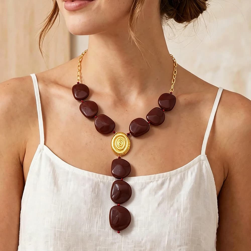 Colliers Pendentifs ZAA Vintage en Résine Perlée Géométrique avec Conque Métallique pour Femmes, Bijoux Y2K Tendance 2026, Accessoires de Cou