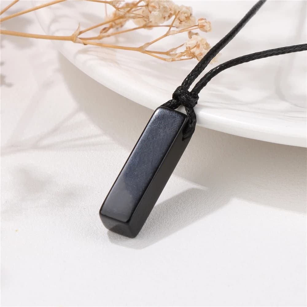 Collier pendentif rectangulaire en obsidienne pour hommes, Vintage, œil de tigre naturel, Labradorite, corde en cuir tressée, bijoux de guérison