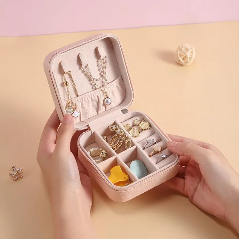 Boîte à Bijoux Portable en Cuir avec Fermeture Éclair, Étui de Voyage, Cadeaux pour Femme, Boucles d'Oreilles, 1 Pièce
