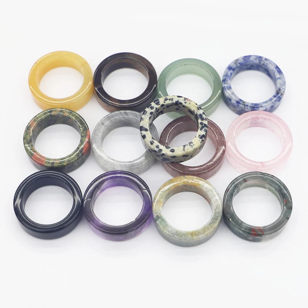 Anneaux plats en pierre semi-précieuse naturelle, 8mm, commerce extérieur, Amazon Donut, largeur 19, offre spéciale #   Bijoux pour hommes de taille non réglable