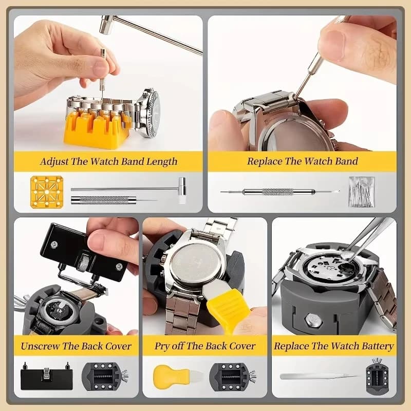 Kit de réparation de montres professionnel 72 pièces avec outils de remplacement de piles