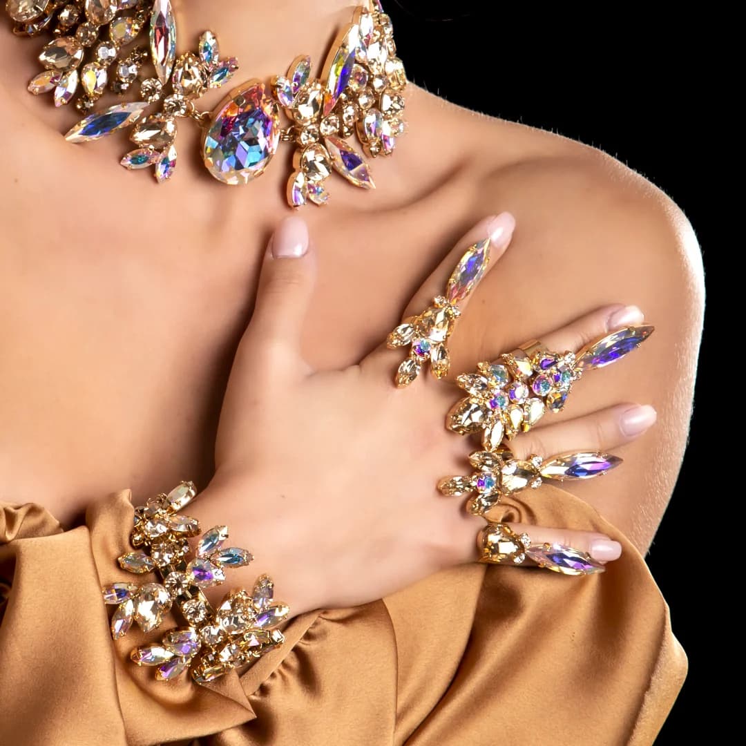 Nouveau luxe AB cristal collier bague Bracelet ensemble de bijoux mode luxe Banquet fête collier ensemble de bijoux bijoux accessoires