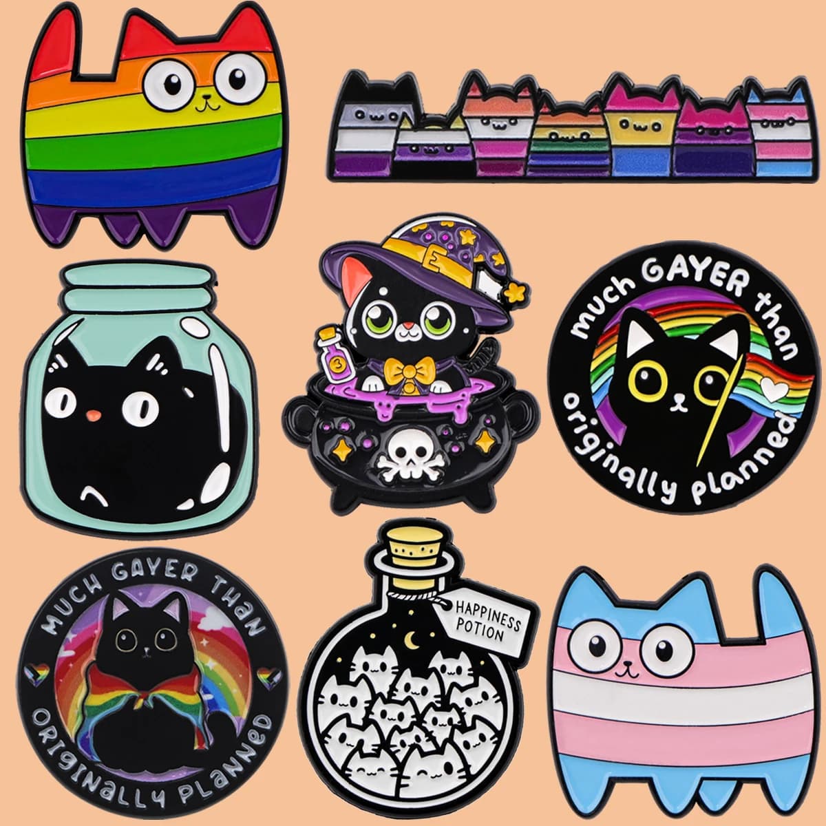 Épingles en émail chats arc-en-ciel, broches personnalisées, insignes de revers, étui à bombes, sacs à dos, accessoires de décoration, bijoux, cadeau amusant pour les amis