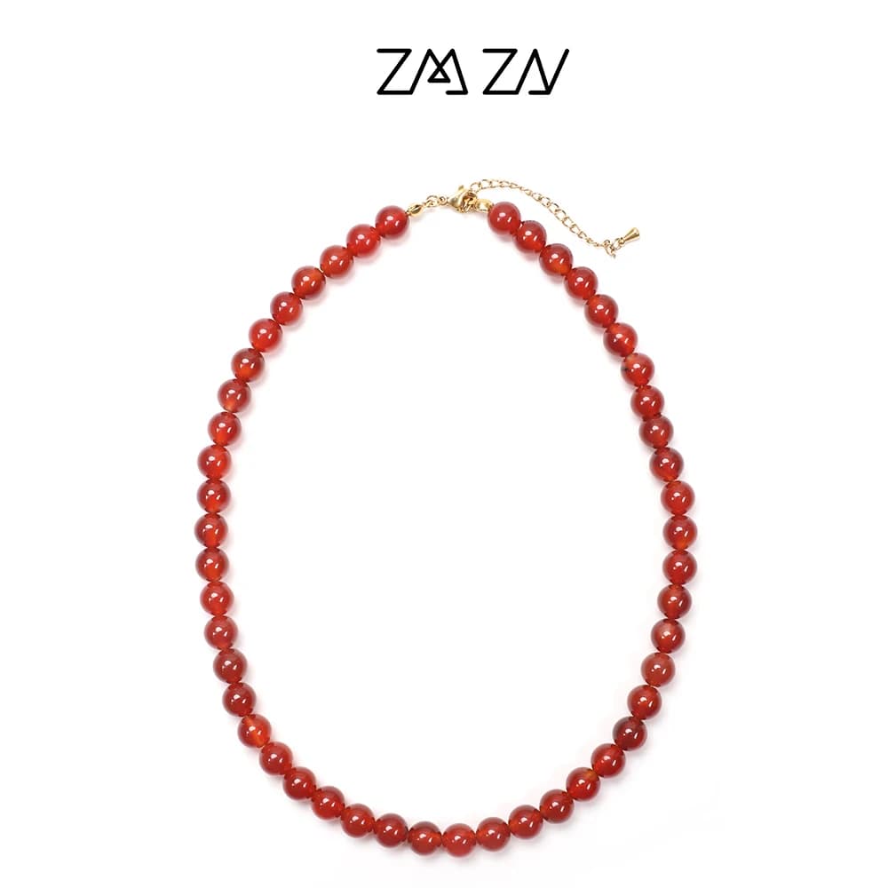 ZMZY-Collier de Perles en Pierre Naturelle d'Agates Rouges, Bijoux Ras du Cou Equiround, group Guérison, Femme et Homme