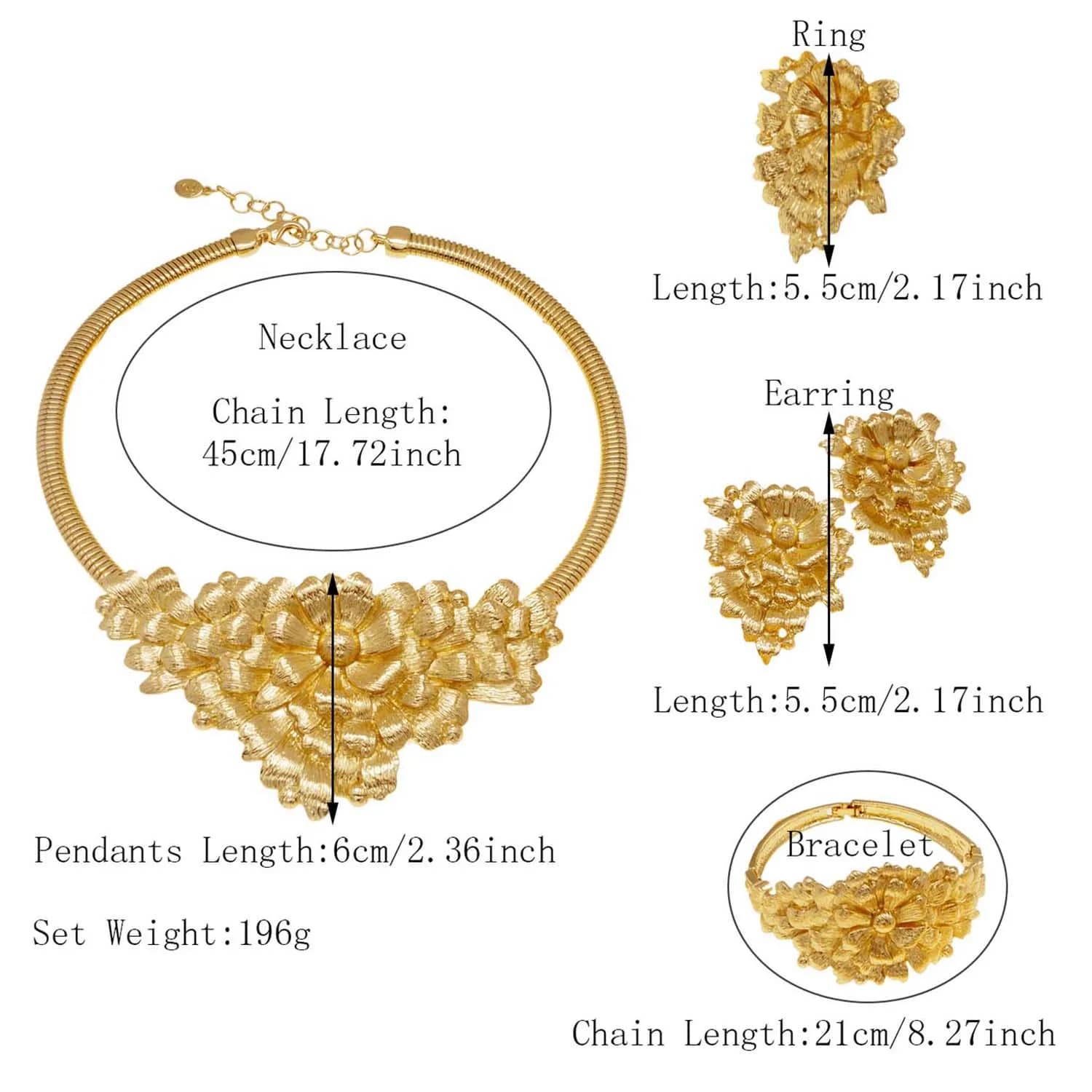 Bijoux plaqués or pour femmes, collier Original à gros bourgeons, ensemble de bijoux, boucles d'oreilles, bagues, accessoires de mariage, mode dubaï