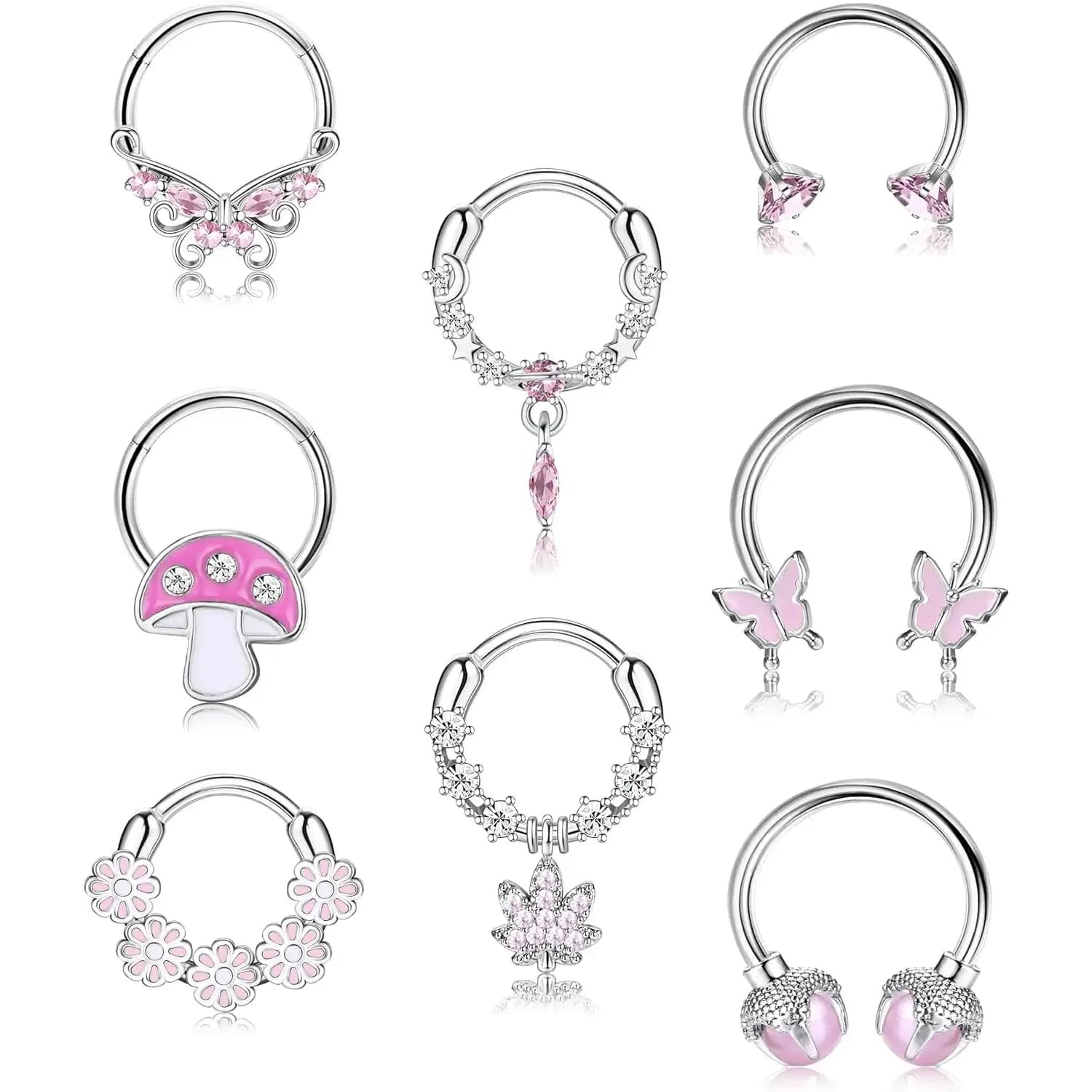 Florideco 8 pièces anneaux de Septum rose