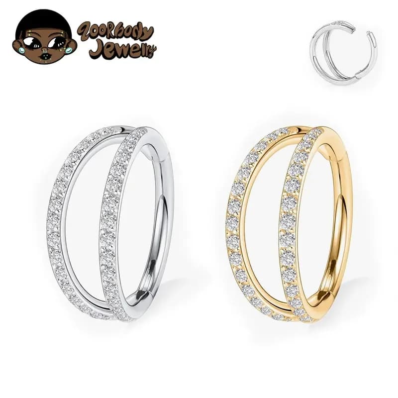 G23 titane Helix Piercing boucle d'oreille cerceau Double ligne 5A clair CZ pavé Septum anneau Cartilage Daith Helix Piercing corps bijoux
