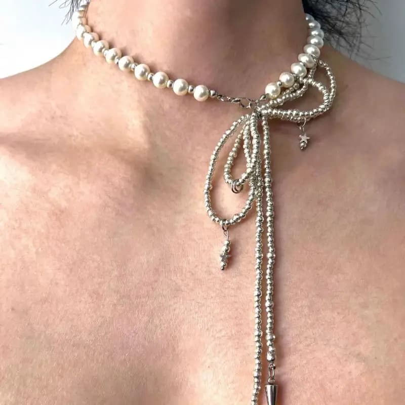 Collier Punk en Imitation de perles pour femmes et hommes, style hip hop, perles métalliques, Long pampille, bijoux cadeau de fête de mariage
