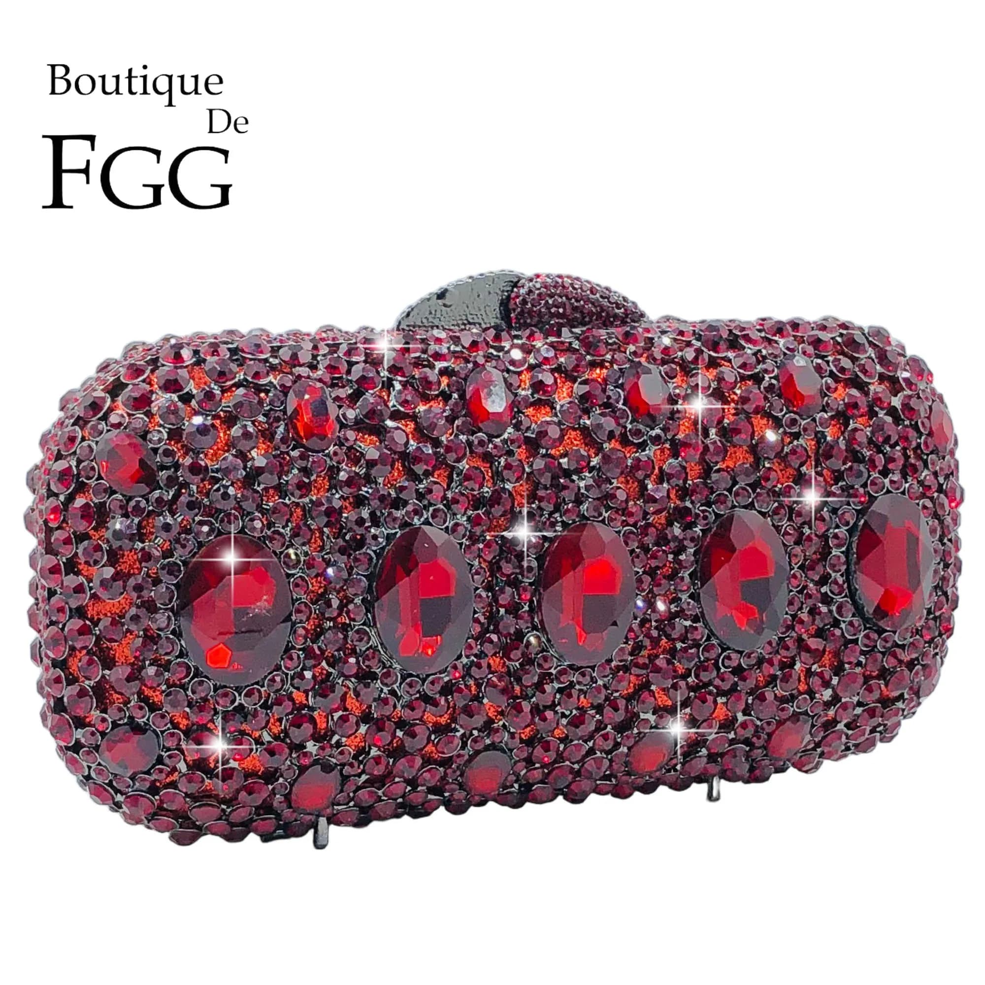 Boutique de FGG Pochette en strass bordeaux pour femme, sacs à main et pochettes de soirée formelles, pochette en cristal pour bal de promo