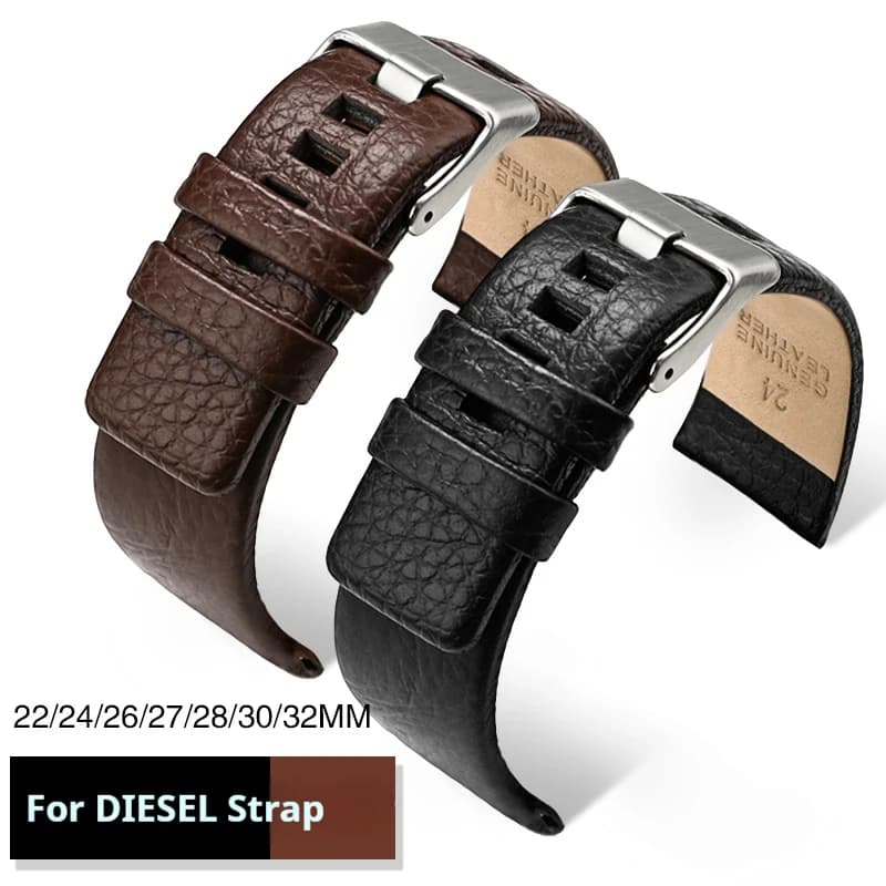 Bracelet en cuir véritable pour Diesel DZ7312 DZ7314, noir marron 22mm 24mm 26mm 27mm 28mm 20mm 32mm, Bracelet de montre en cuir de vache pour hommes