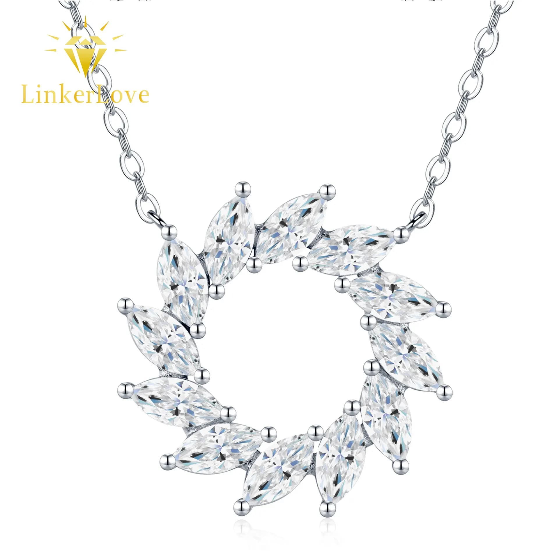 Collier pendentif soleil en moissanite taille marquise en argent S925 LinkerLove pour femme