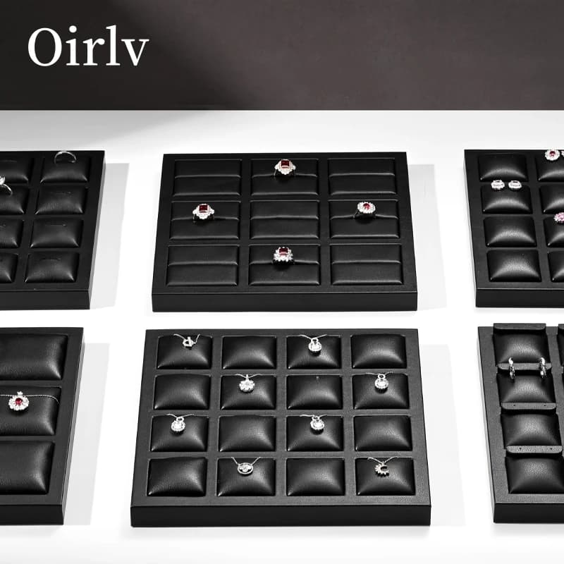 Oirlv noir magasin de bijoux affichage en cuir anneau boucle d'oreille collier plateau organisateur grande Table d'exposition de bijoux noir organisateur plateau