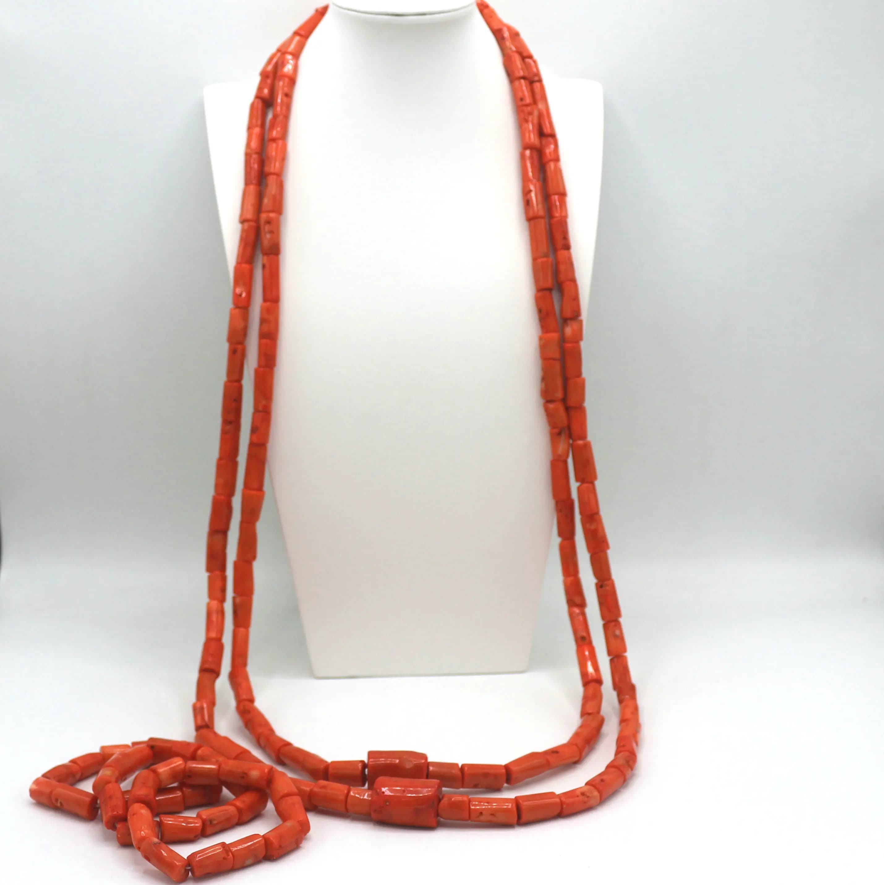 Ensemble de bijoux nigérians en véritables grosses perles de corail, ensemble de bijoux plaqué or pour mariée