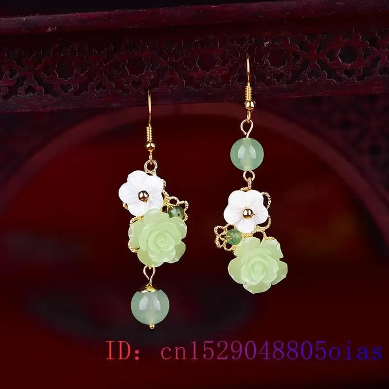 Boucles d'oreilles fleur de Jade vert pour femmes, bijoux en pierres précieuses, cristal, Zircon naturel, calcédoine, amulette, breloque à la mode, cadeaux porte-bonheur