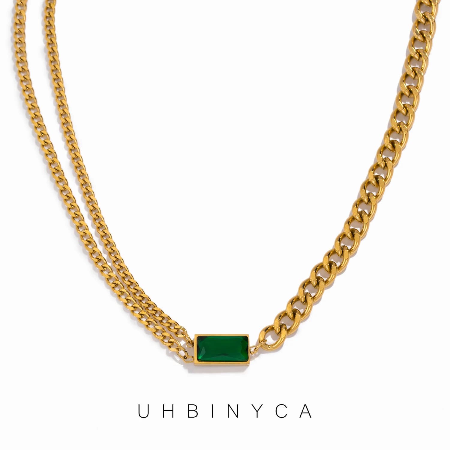 Collier classique en chaîne asymétrique émeraude pour femmes