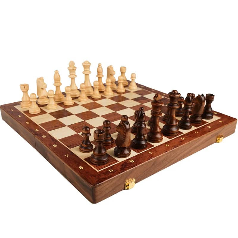 Jeu D'échecs Pliant en Bois de Qualité Supérieure, Grand Travail Manuel Classique Traditionnel, Pièces en Bois Massif, Échiquier en Noyer, Cadeau pour Enfants
