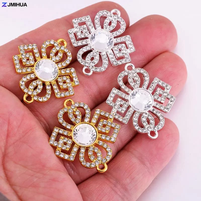 Connecteurs de fleurs en filigrane de cristal, couleurs or et argent, breloques en alliage pour la fabrication de bijoux DIY, accessoires pour bracelets.