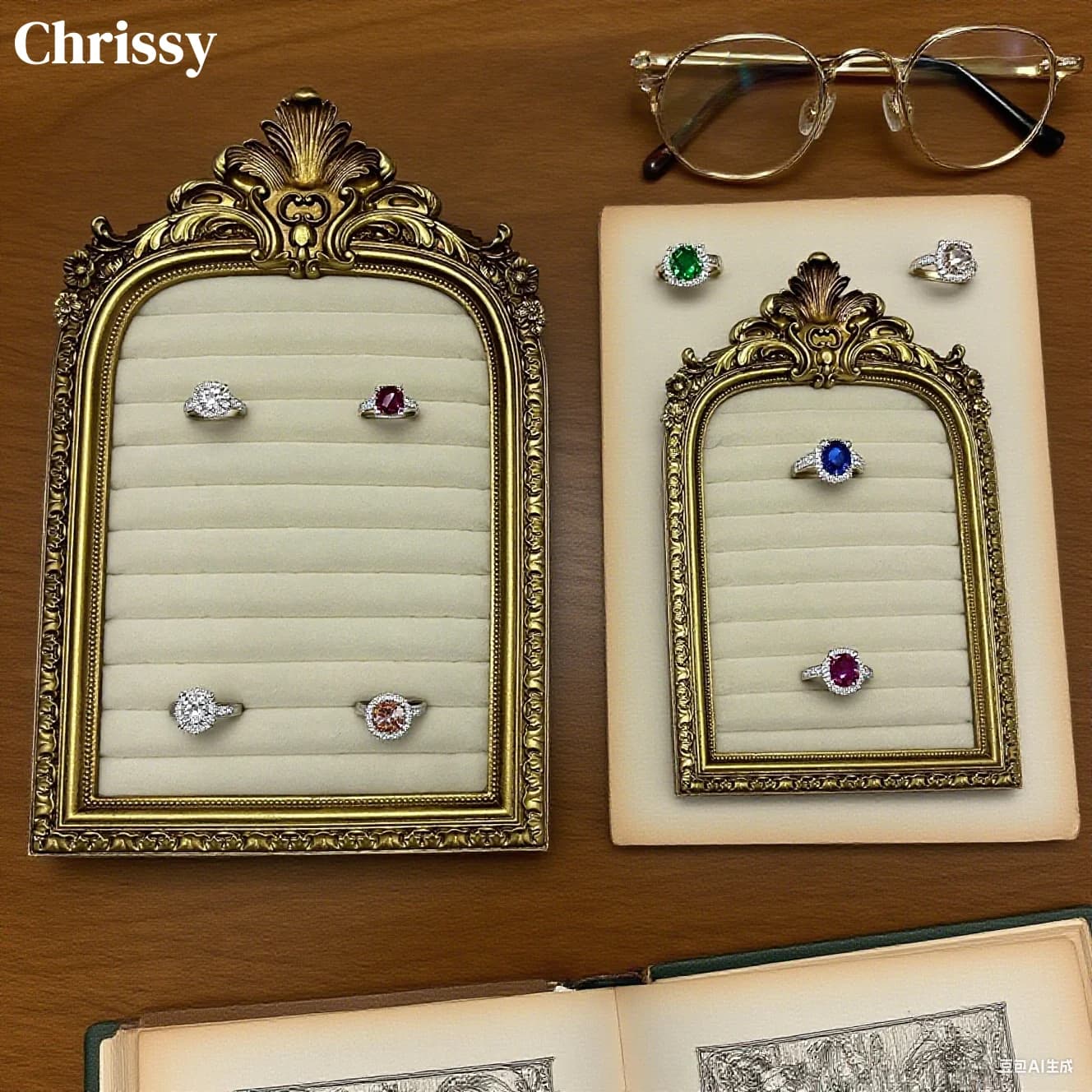 Cadre d'affichage de bijoux en velours Antique, porte-anneau et boucles d'oreilles rembourré en peluche, plateau organisateur de Style Photo Vintage pour magasin de Boutique