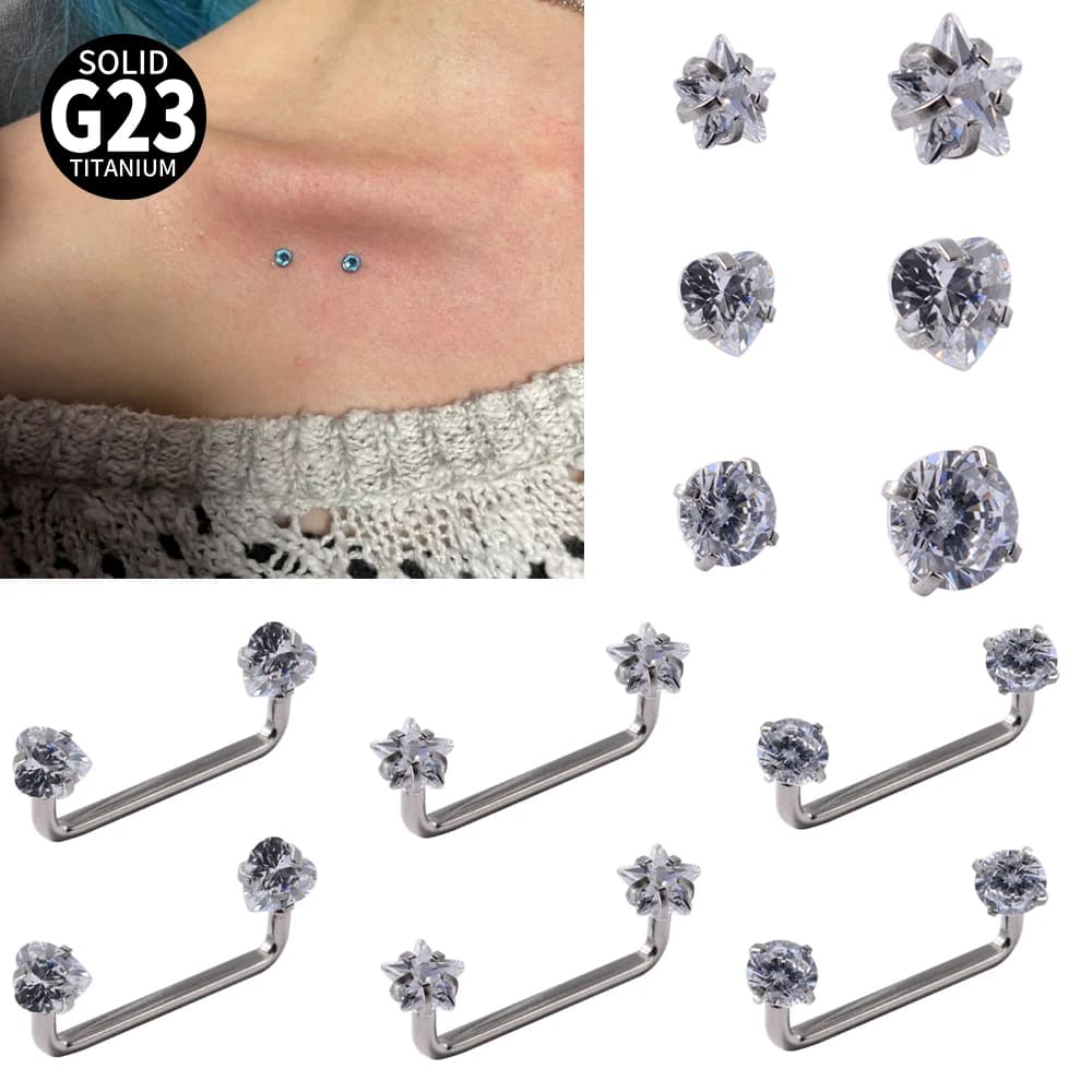 Barres de perçage de Surface microdermique en titane de qualité Implant, 3 à 1 pièces, cristal CZ, plongeur cutané caché, Micro ancres cutanées, bijoux