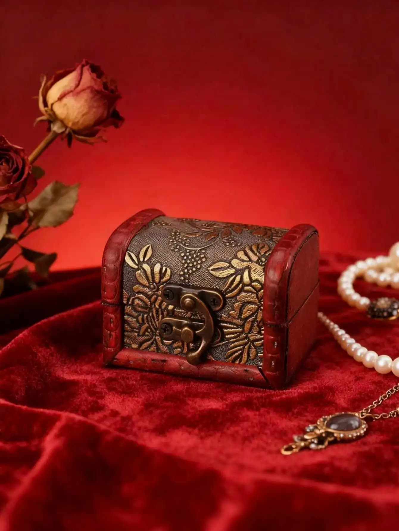 Mini boîte à trésors antique en bois, boîte de rangement pour bijoux, 1 pièce |   Texture rétro complète : avec un design de couvercle exquis et polyvalent