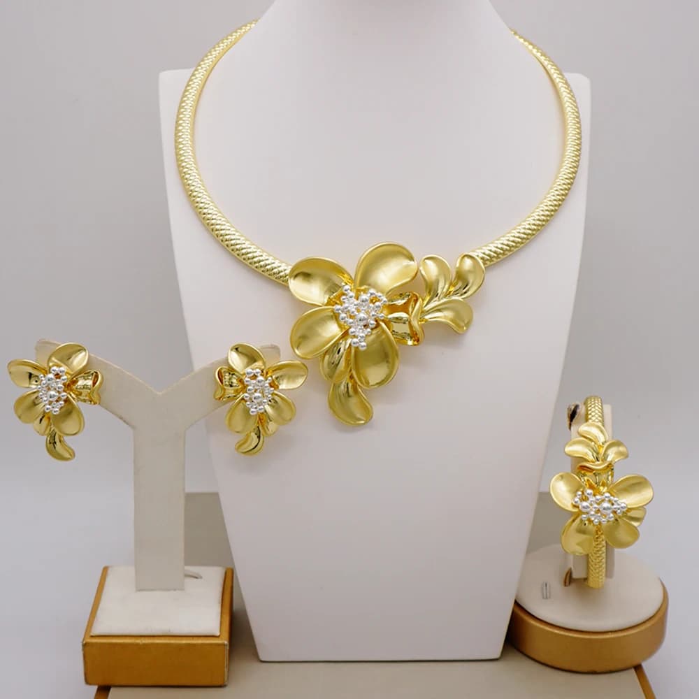 Parure de bijoux brésiliens couleur or, style Dubaï, pour femmes, collier, bracelet, boucles d'oreilles, style italien.